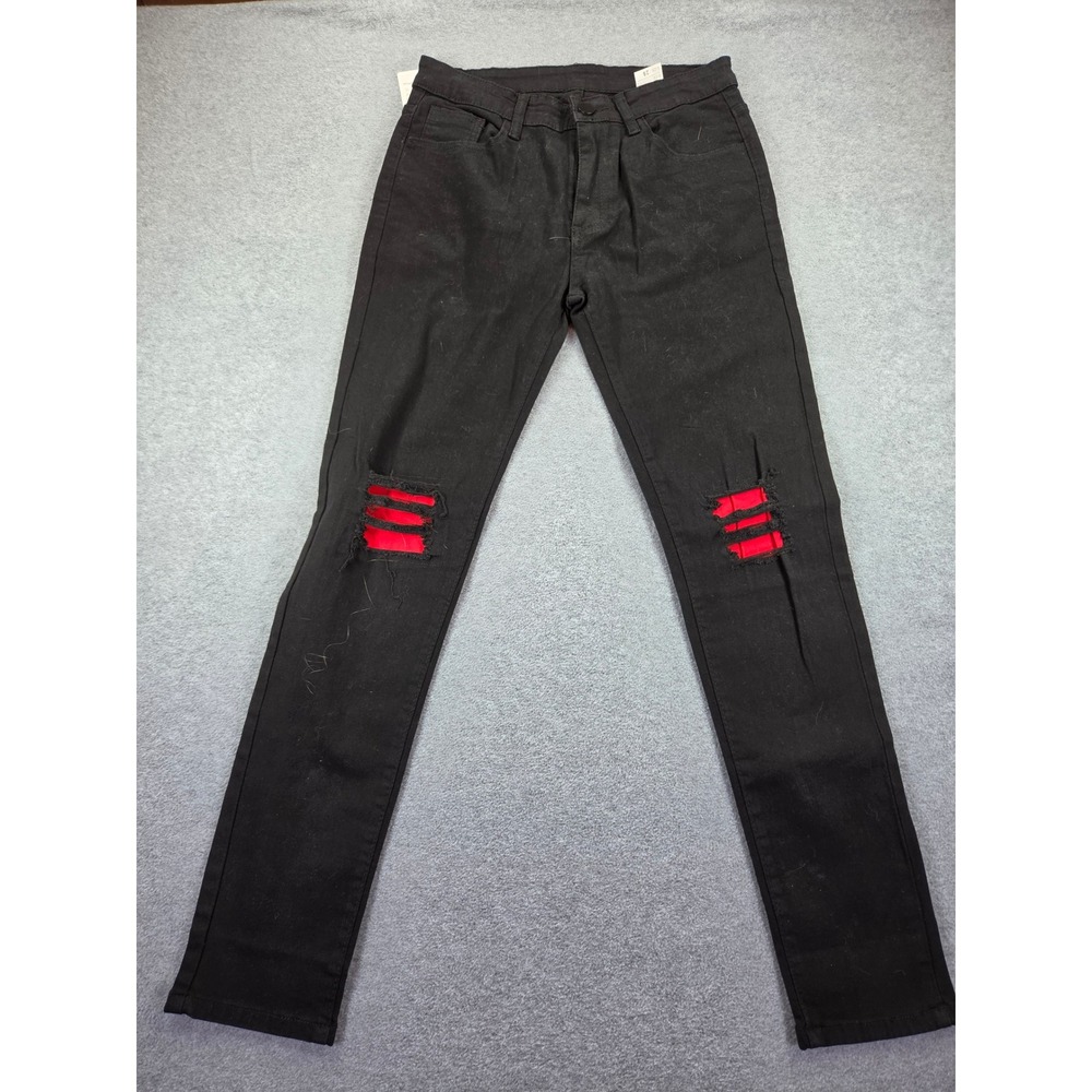 LONGBIDA Mens Distressed Skinny Jeans Size 28 Black Streetwear Grunge
